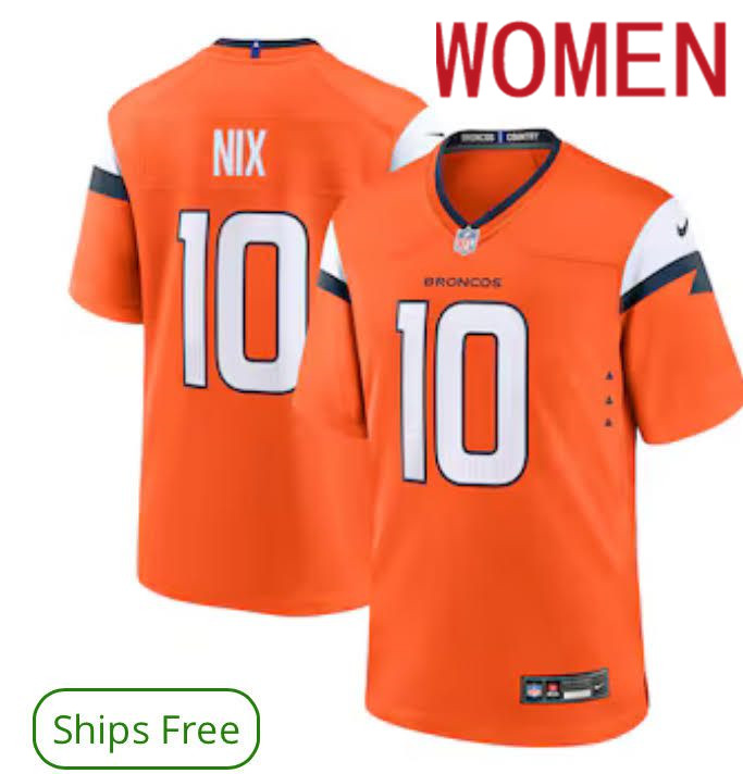 Women Denver Broncos #10 Nix Nike Orange 2024 NFL Draft First Round Pick Player Game Jersey->->Women Jersey
